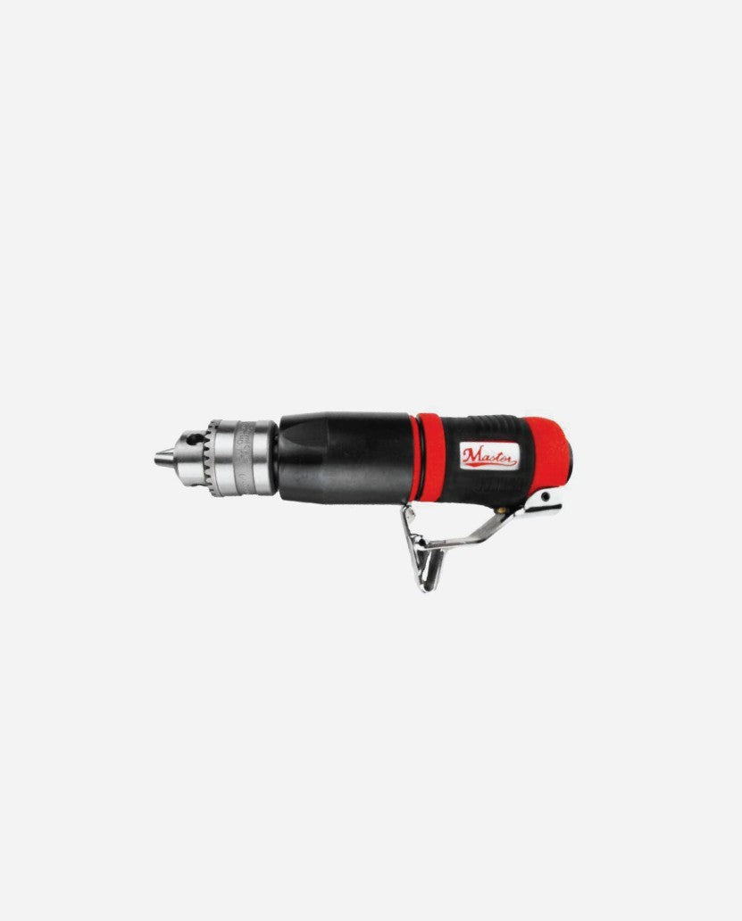 a drill with a red handle on a white background